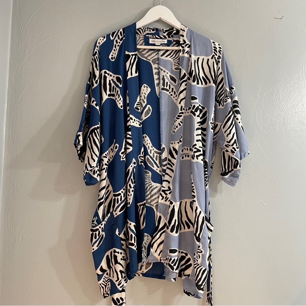 EMERSON FRY INDIA COLLECTION FETE KIMONO - ZEBRA LAPIS size S/XS - Picture 5 of 12